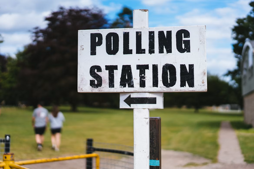 A polling station sign